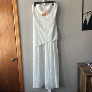 Sunfere White Florence Asymmetrical Chiffon Maxi Dress with Scarf Size Large